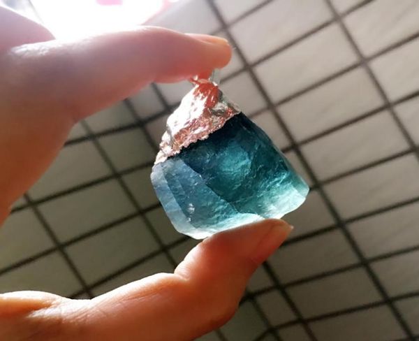 

raw fluorite point pendant blue green fluorite gemstone available in gold or silver electroplated raw fluorite beautiful stone p9061645