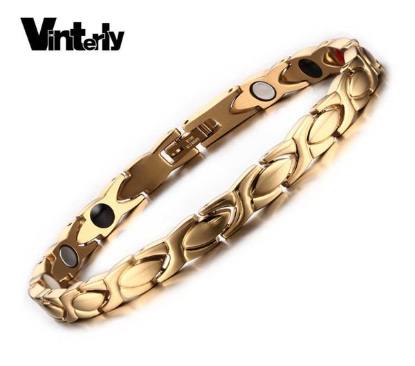 

vinterly gold color bracelets for women chain energy magnetic bracelet femme stainless steel bangles jewelry 2106117257224, Black