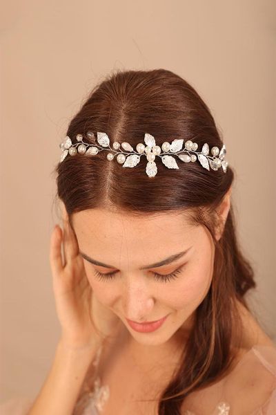 

headpieces trendy silver alloy leaf pearl wedding headband fashion bridal headdress for women hair accessories handmade party prom3973024