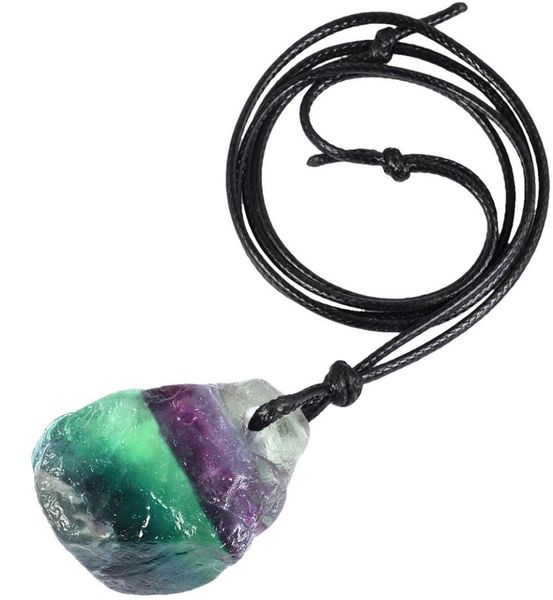 

natural irregular fluorite stone pendant necklace with waxed cordrainbow fluorite crystal quartz healing energy jewelry9615117, Silver