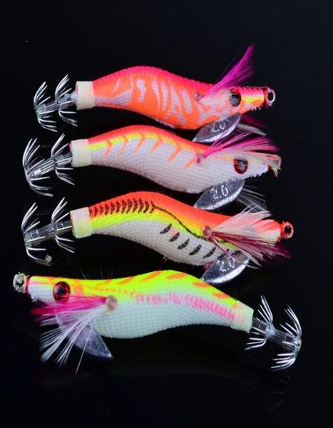

squids jigs crankbait cuttlefish lure artificial shrimp bait 8cm 7 5g 4colors 2 5 fishing hooks luminous plastic baits prawn lure6410485