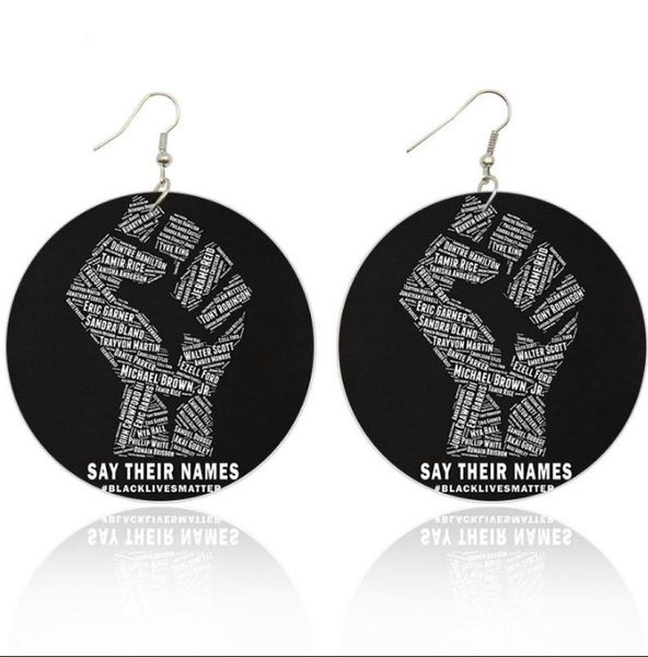

aprilgrass printed african power fist wooden drop earrings with black lives matters afro history figure names ps12901071623, Silver