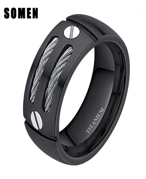 

wedding rings 8mm men039s black cable screw inlay titanium ring cool band punk rock male jewelry bague homme anel masculino11054473, Slivery;golden
