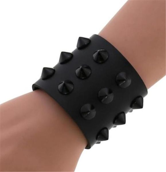 

vegan leather spike bracelet punk wide snap button wrap bracelets wristband for men women gothic emo rock armbands5554786, Silver