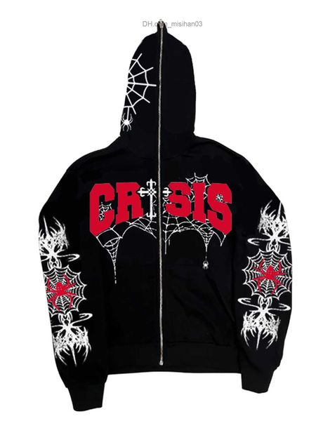 

women's hoodies sweatshirts women's y2k spider print super dalian hoodie - long sleeve full zip sweatshirt harajuku street fashion, Black