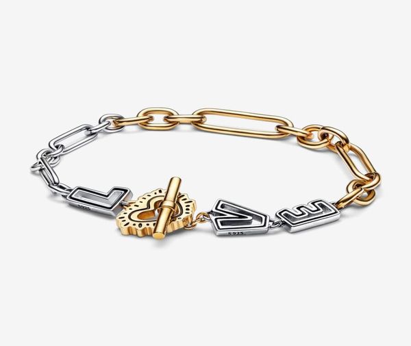 

925 sterling silver chain twotone love links bracelet for women fashion jewelry valentine039s day gift6103658, Black
