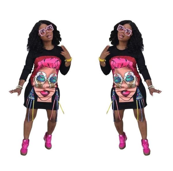 

cute cartoon girls printed dresses women funny design casual loose dress plus size clothing female9892181, Black;gray