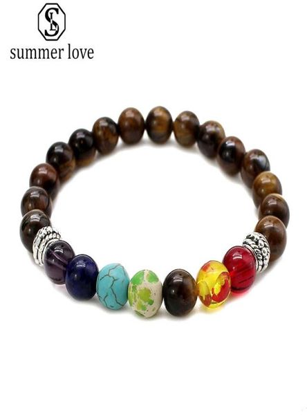 

classic 7 chakra healing beaded bracelet natural lava stone tiger eye bracelet 8mm for women men 2019 fashion yoga pray jewelry gi2540667, Black