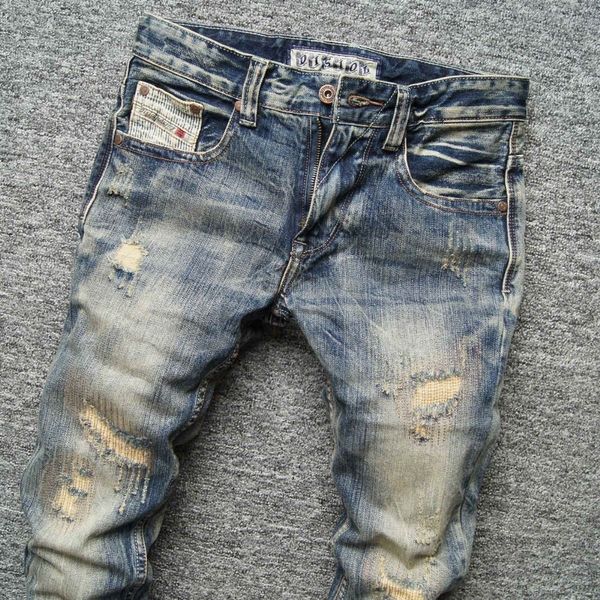 

men's jeans 2023 spring and autumn fashion casual solid color vintage ripped slim comfortable elastic highquality 230711, Blue