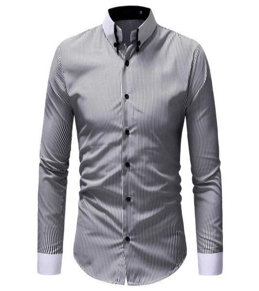 

autumn winter new mens classic striped collar casual camisa shirts slim long sleeve men designer male fashion shirt 2colour4158048, White;black