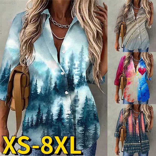 

women's blouses shirts 2023 new spring women v-neck abstract print blouse female fashion casual blouse elegant button long sleeve ladie, White