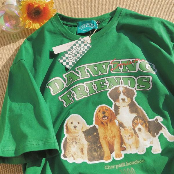 

women's tshirt american retro dog print cotton short sleeved tshirt men and women loose couple clothe clothing y2k oversized t shirt 23, White