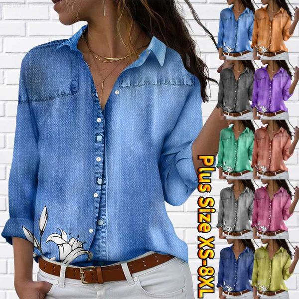 

women's blouses shirts 2022 new winter v-neck floral print shirt autumn women everyday street long sleeve loose size elegant retro but, White