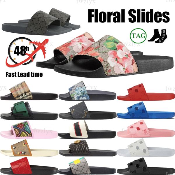 

designer g sandals slides flat slippers flowers bee tiger blooms floral brocade for men women gear bottoms flip flops striped slide wide bea, Black