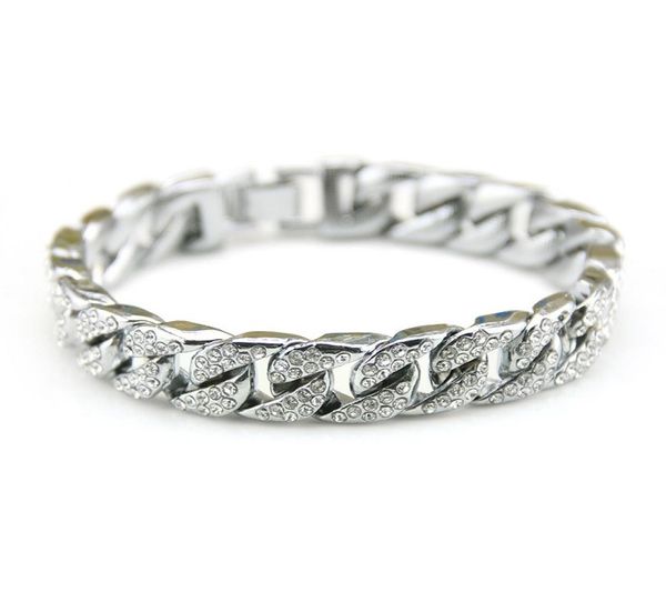 

exaggerated heavy full rhinestone link chain bling bracelet gifts hip hop rap empire personality mens punk bracelet jewelry4856893, Black