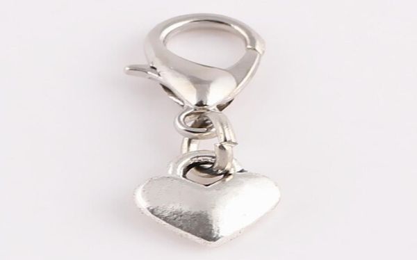 

20pcslot small heart dangle pendant floating locket charms with lobster clasp fit for glass magnetic locket5489389, Bronze;silver