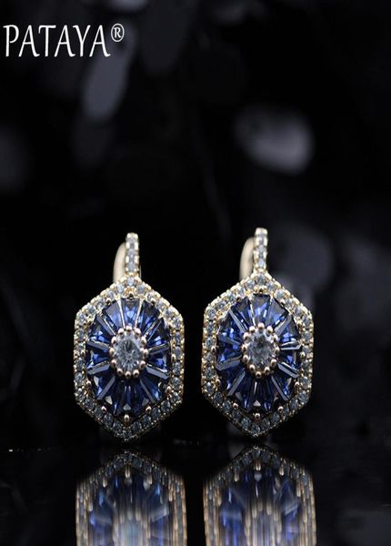 

pataya new original design limited 585 rose gold luxury microwax inlay natural zircon drop earrings women wedding party jewelry y8232223, Golden