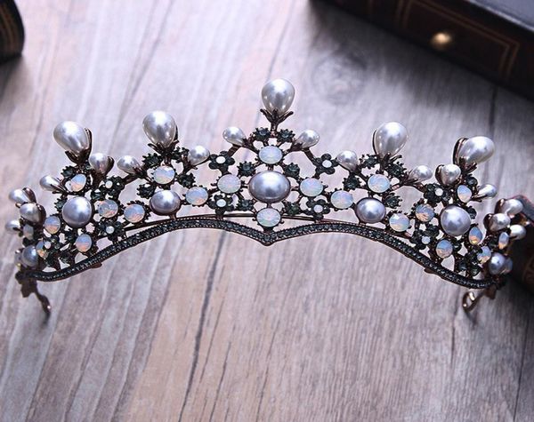 

baroque vintage crystal pearl bridal tiaras hairband headpiece black rhinestone princess pageant crown wedding hair accessories y26552212, White;golden