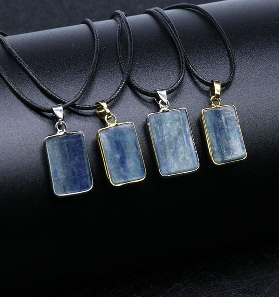 

reiki healing jewelry natural stone necklace rectangle pendulum rock blue crystal kyanite quartz choker for women pendant necklace8067673, Silver