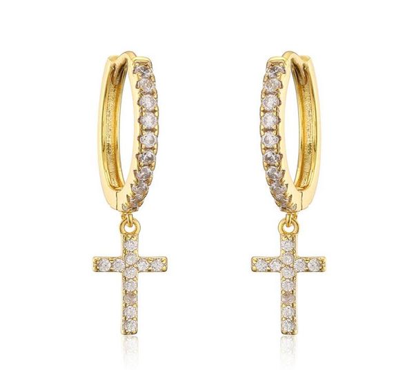 

hoop huggie fashion czcubic zirconia crystal cute small cross earrings for women korean wedding trendy jewelry f32463768102, Golden;silver