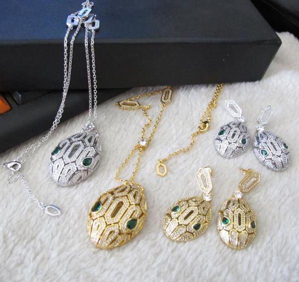 

designer luxury zircon animal pendants necklaces and earrings wedding party jewelry sets for women1693951, Silver