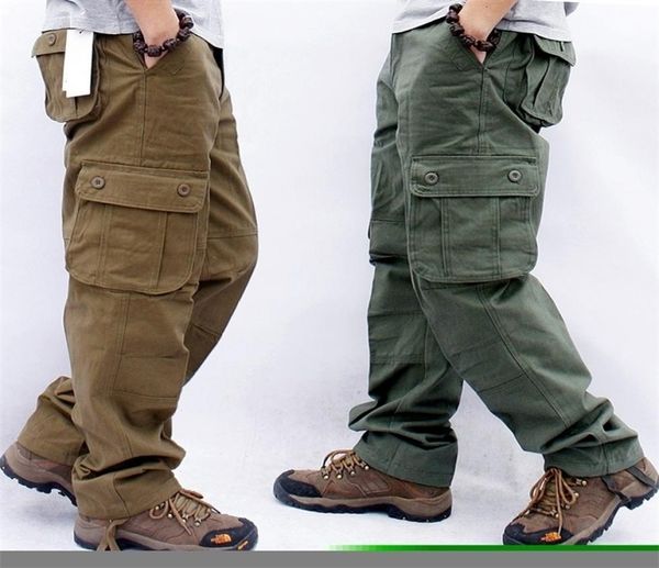 

mens pants cargo casual multi pockets military tactical male outwear loose straight slacks long trousers plus size 44 2209196548084, Black