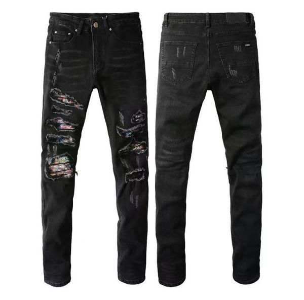 

designer jeans holes jean men embroidery quilting ripped woman trendy brand fashion straight pants distrressed patchwork jeans for2225371, Blue