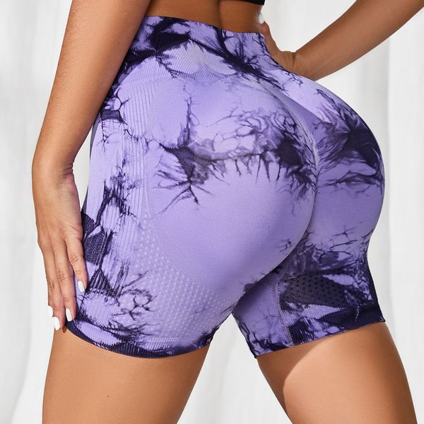 

active shorts tie dye seamless fitness shorts women's high waist push-up shorts gym exercise leggings running peach yoga shorts 230711