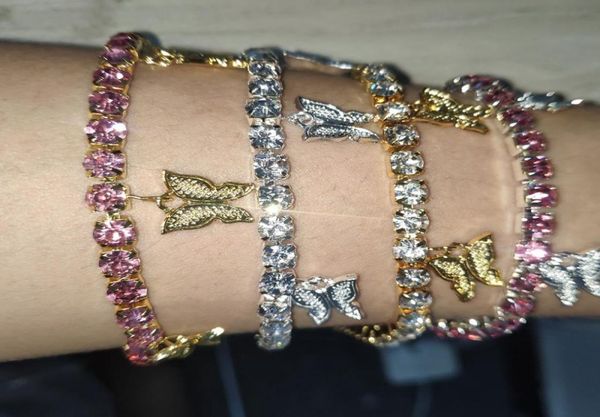 

luxury butterfly tennis bracelets for women gold silver plated animal charm bracelet iced out chains fashion bling rhinestone diam8346737, Golden;silver