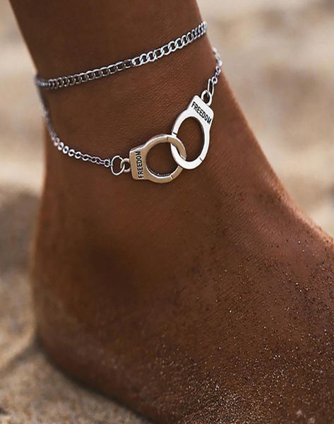 

dom handcuff anklet chain silver gold chains multilayer wrap anklets foot bracelet women summer beach charm bracelets jewelry1775632, Red;blue