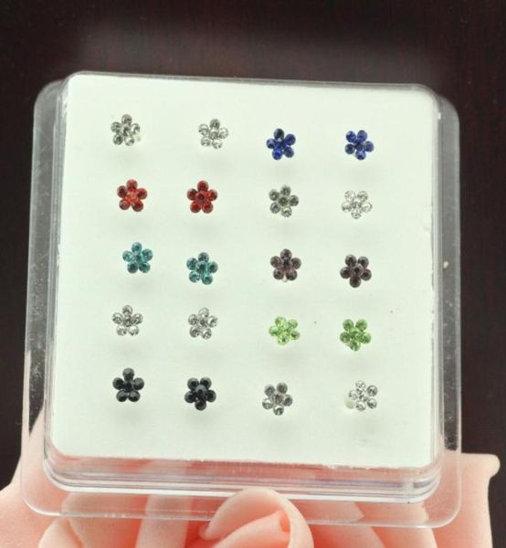 

rhinestone flower nose studs piercing body jewelry accessories 20pcs box packed1223207, Silver