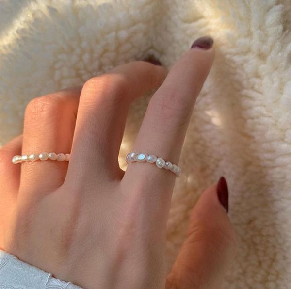 

cute multi beaded pearl band rings natural freshwater geometric jewelry for women continuous circle minimalist ring3076983, Silver