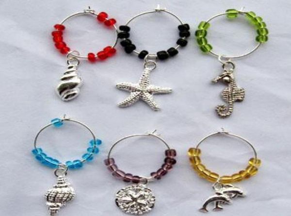 

novelty 50 sets silver plated beads wine glass charms sea charm club party decoration prom gift8076828, Slivery;golden