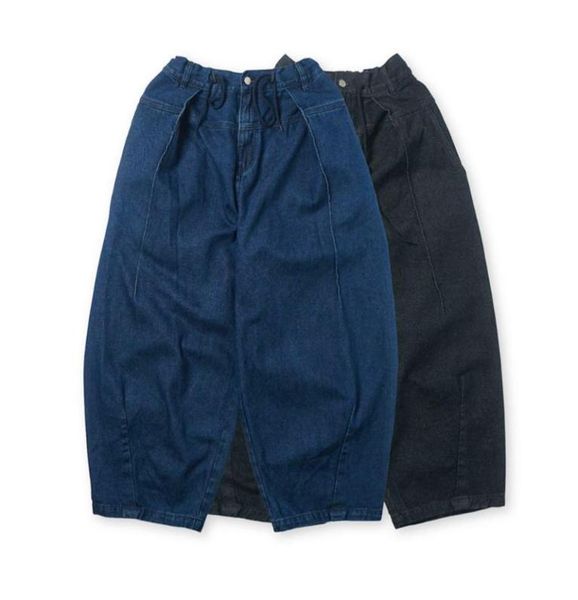 

men japan harajuku streetwear vintage loose casual wide leg denim pant male women elastic waist harem jeans couple trousers men09047113, Blue