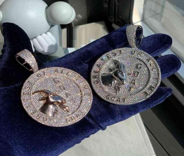 

pendant necklaces 2022 goat hip hop two tone gold color micro pave 5a cubic zirconia round 3d shaped animal hiphop ice men jewelry6960706, Silver
