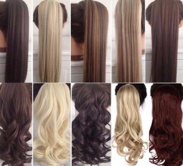

23inch ponytail synthetic wavy long clip in ponytail hair extensions wrap on ponytail tail with hairpins2805888, Black;brown