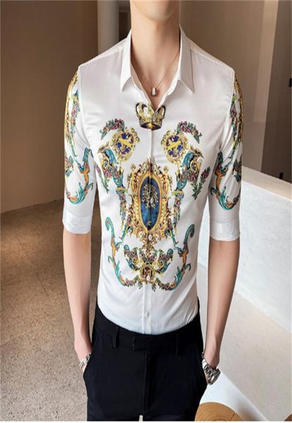

european and american style original men039s midsleeve shirt korean version palace retro printing highend youth shirt summer 8753925, White;black