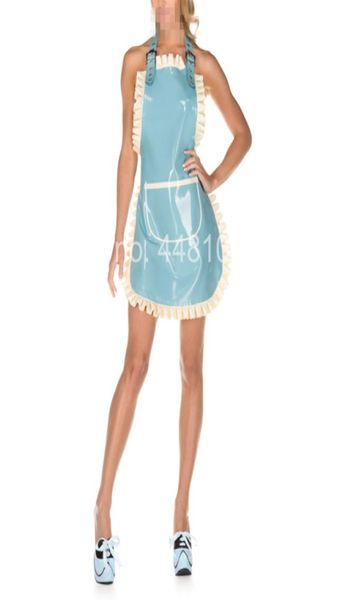 

handmade woman blue and white latex apron latex rubber unique maid costumes1612012, Black