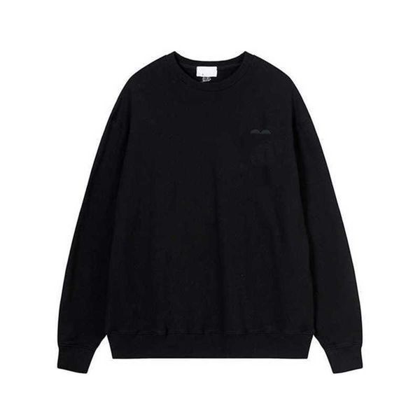 

mens hoodie sweatshirt classic embroidered round neck paris fashion cotton casual couple long sleeve solid color lsxm, Black