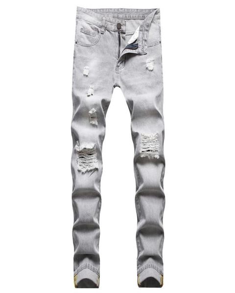 

men039s jeans 2021 casual ripped straight sand fried gray012704659, Blue