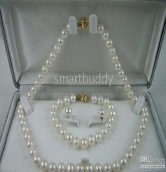 

89mm south sea white pearl necklace bracelet earrings set013975284, Black