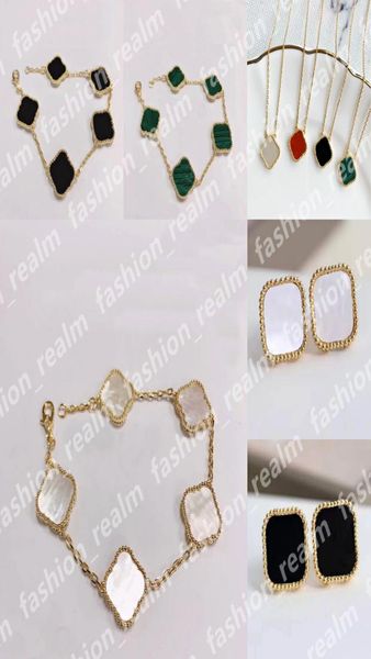 

four leaf clover bracelet designer jewelry set link chain clover necklace stud earring gold silver mother of pearl green red flowe3682919, Golden;silver