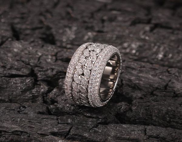

hip hop bling with side stones iced out cubic zirconia cz ring for men women spinner cuban chain round rings party jewelry6669819, Silver
