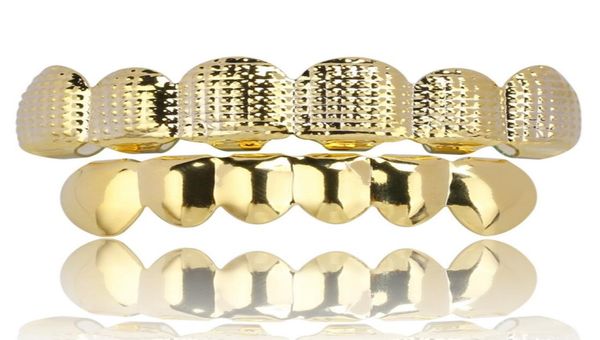 

new 18k real gold plated punk hip hop teeth grillz dental mouth fang grills up bottom tooth cap cosplay party rapper jewelry gifts9616139, Black