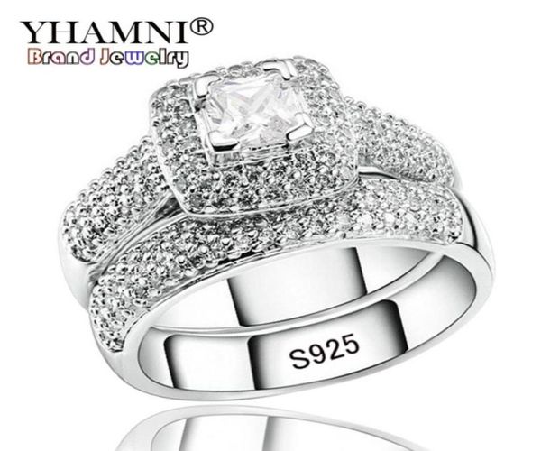 

yhamni luxury engagement double rings set original real 925 solid silver white cz zircon ring set wedding fine jewelry r14990447512615726, Slivery;golden