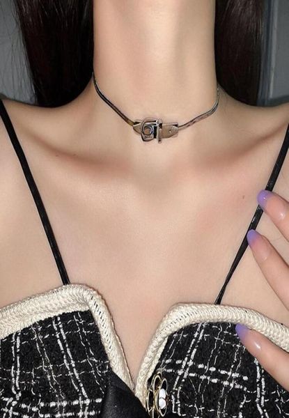 

chokers creative fashion titanium steel belt buckle necklace for women personality temperament choker party jewelry friend gift2248748, Golden;silver
