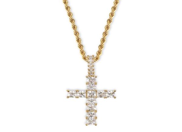 

men women luxury bling square zircon necklaces hip hop cross necklaces vintage 18k gold rhodium plated copper cross necklaces4946757, Silver