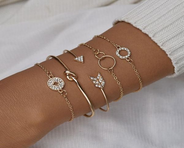 

european and american fashion bracelet set geometric arrow large circle small circle diamond compass compass bracelet set decorati8820667, Golden;silver