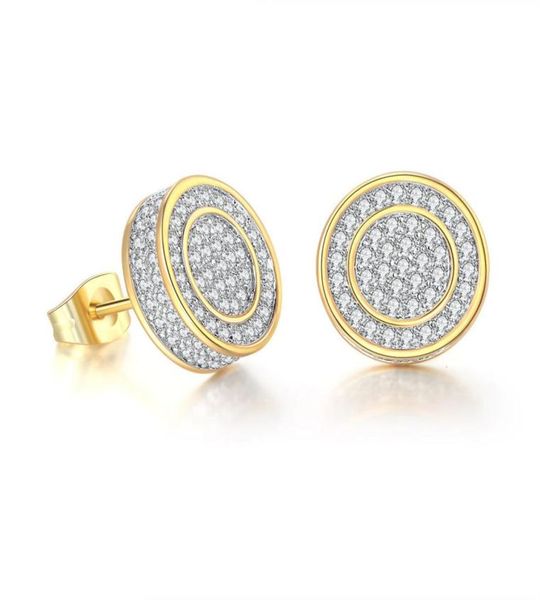 

european hip hop stud earrings full diamond 3a zircon microinlaid goldplated men039s earrings hipster accessories wholesa2772736, Golden;silver