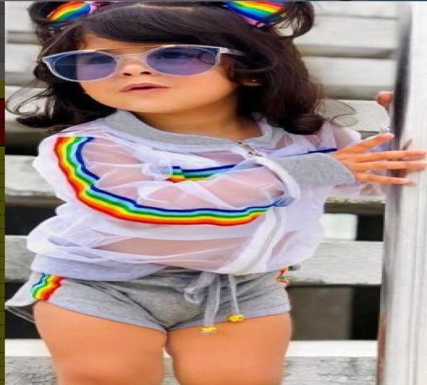 

factory whole fashion transparent jacket short pant vest popular kids girl 3pcs clothing set6473221, White